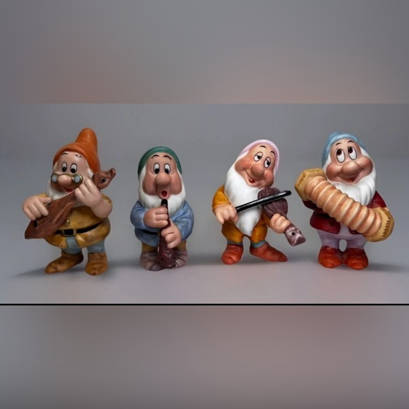 Disney Other - Disney Vintage Snow White Set Of 4 Dwarves Ceramic Figurines Music Instrument 3"